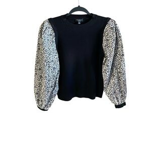 Current Air Black Top with White Patterned Sleeves